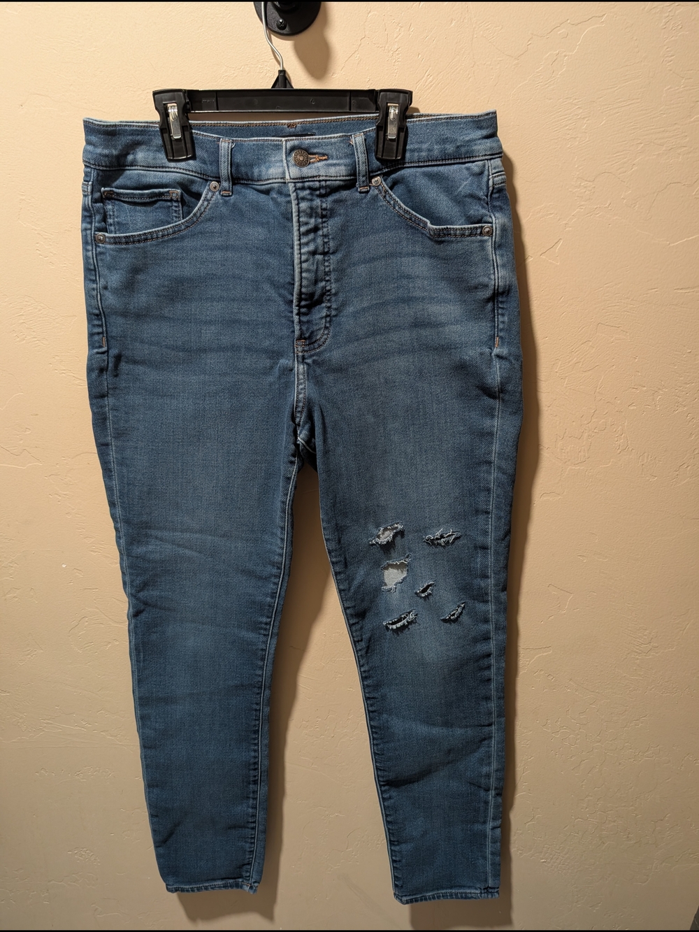 Express Women's High Rise Skinny Blue Distressed Jeans Size 12